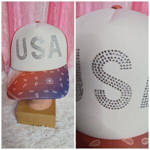 American Flag Sparkle USA Flag Bling Bandana Rhinestone Baseball Cap